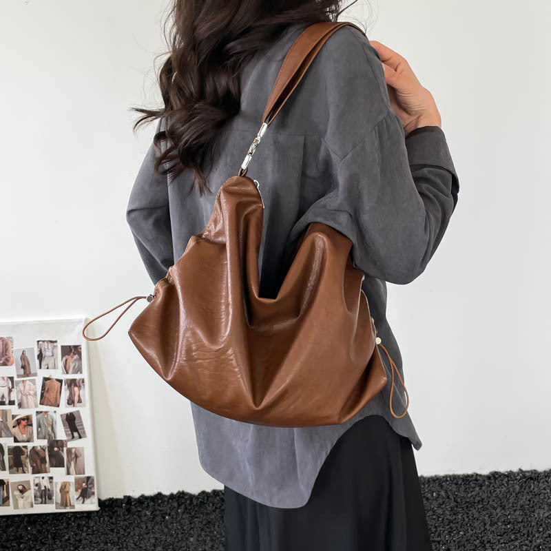 Western Style Large Capacity Solid Color Lazy Handbags