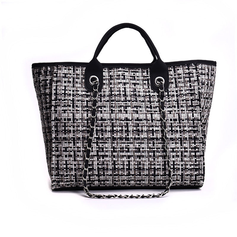 Women's Korean Fashion Plaid Contrast Color Chain Bucket Bags
