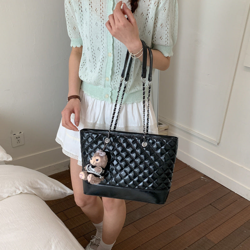 Women's Korean Sweet Style Rhombus Versatile Large Capacity Tote Bags