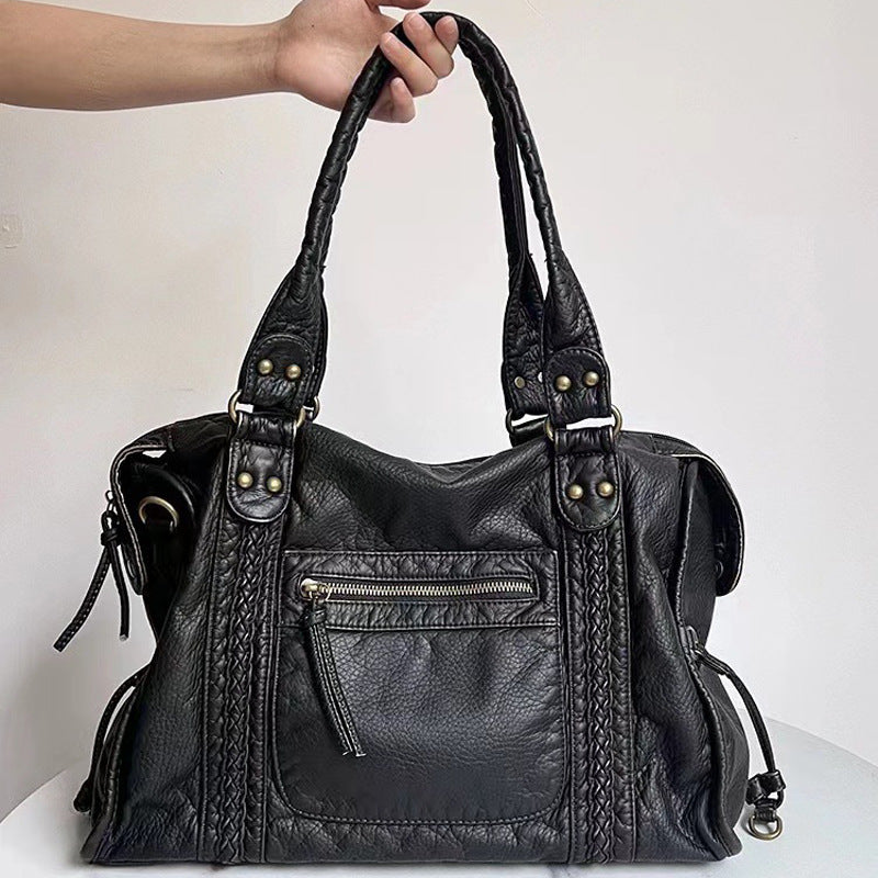 Women's Korean Washed Leather Soft Retro Motorcycle Bags