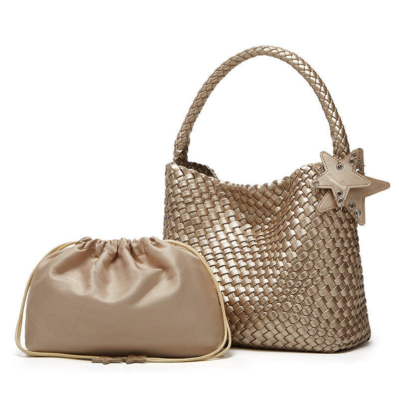 Women's Gun Champagne Hand-woven Large Capacity High-grade Bucket Bags