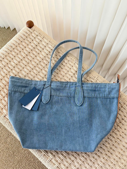 Classic Water Denim Blue Daily Commuter Tote Bag