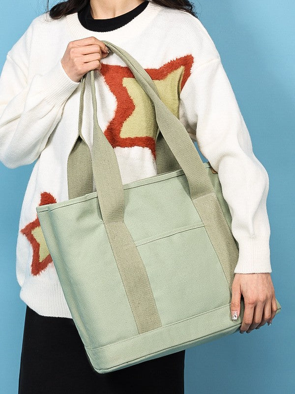 Book Holding Canvas Female Large Capacity Commuter Simple Solid Tote Bag