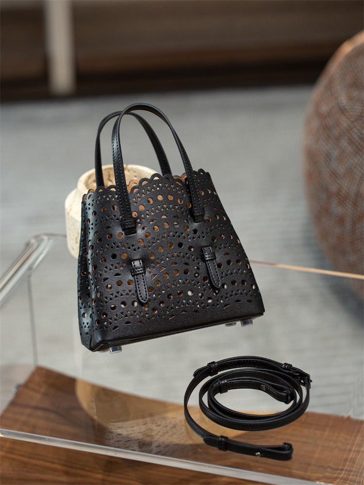 Women's Wave Hollow Carved Calfskin Vegetable Basket Fashion Son Women's Shoulder Bag