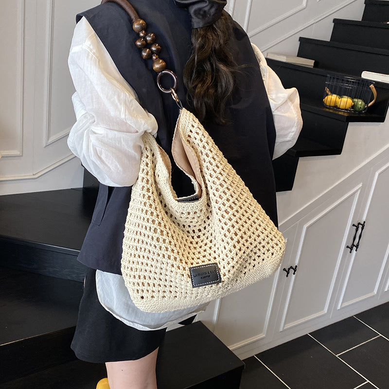 Women's Summer Popular Straw Large Capacity Seaside Play Beach Woven Tote Bag
