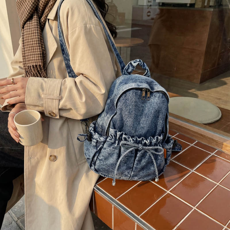 Retro Washed Denim Simple Leisure Style Backpacks