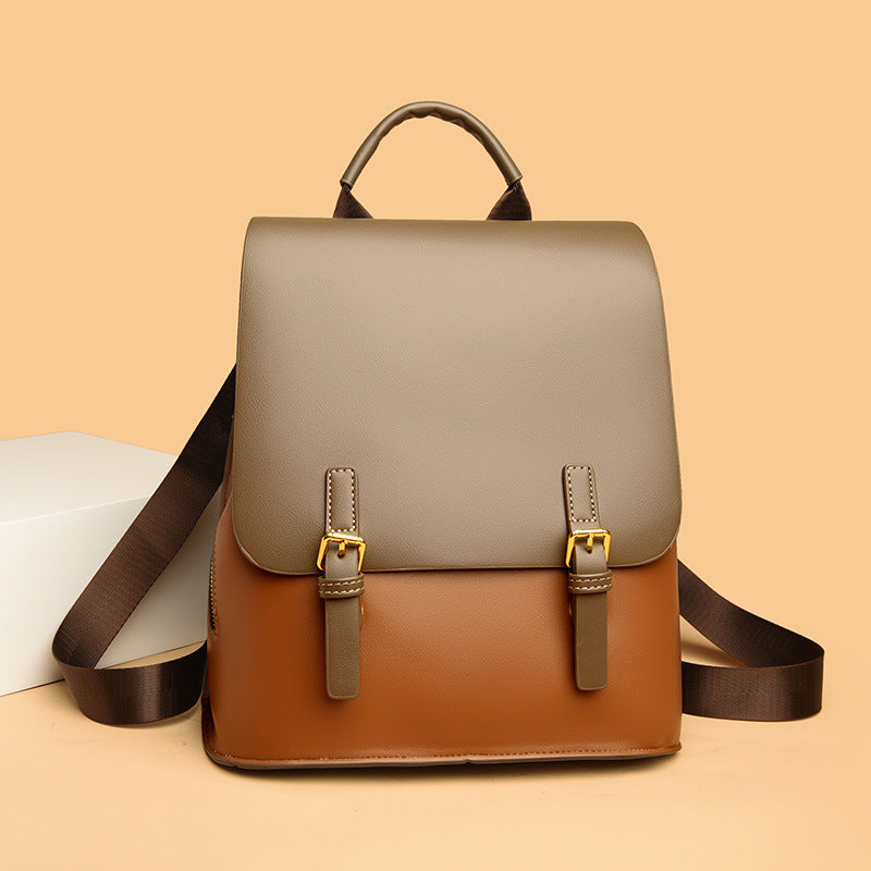 Women's Color Soft Leather Lightweight High-grade British Fashion Large Backpacks