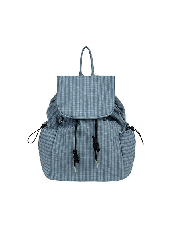 Women's Korean Style Plaid Drawstring Large Capacity Commuter Backpacks