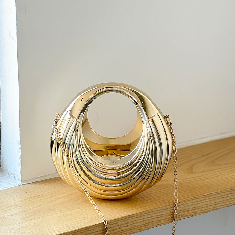 Women's Fashion Metallic Acrylic Wave Texture Chain Handbags