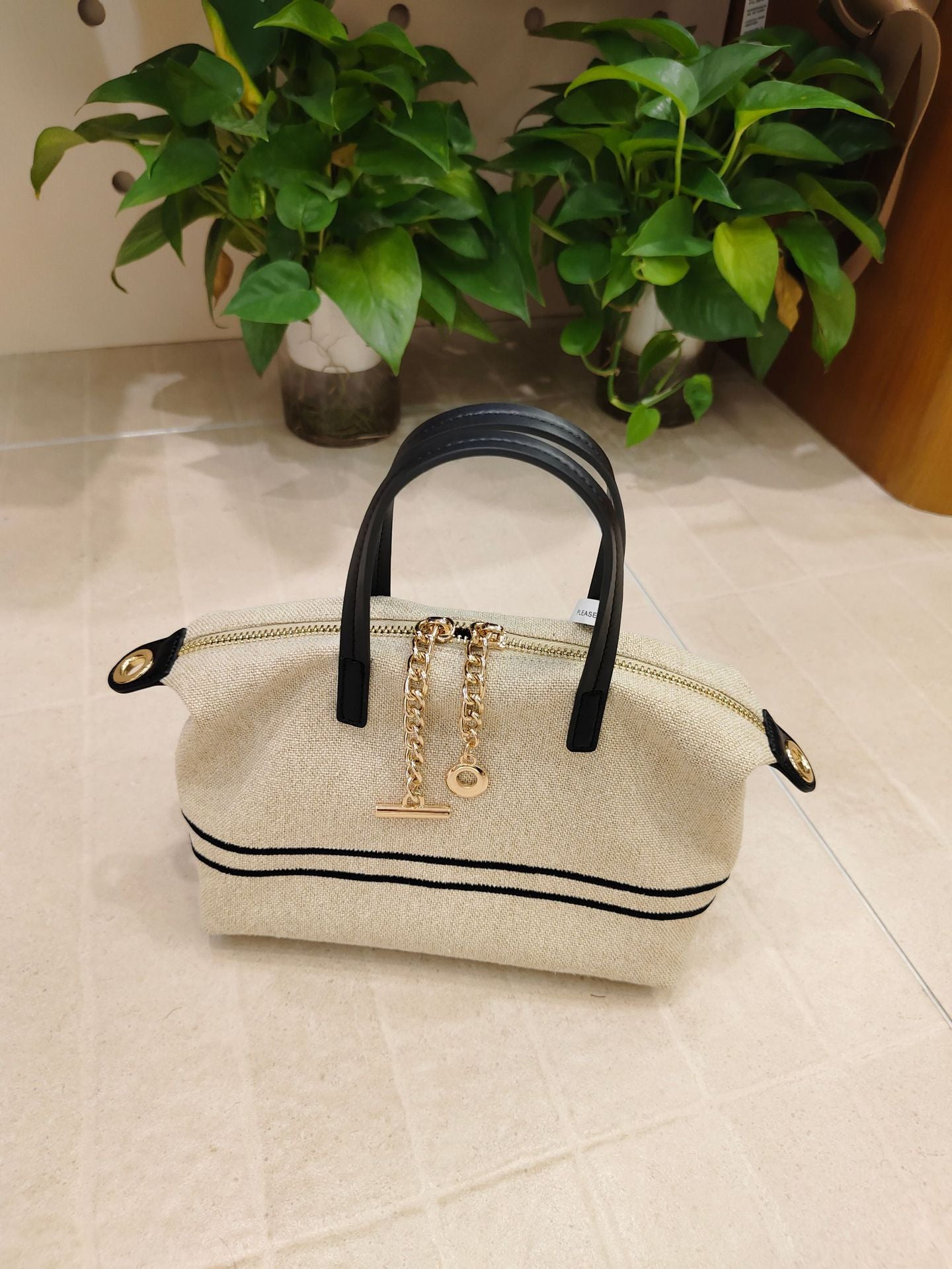 Women's Striped Spring Canvas With First Layer Cowhide Women's Messenger Bag