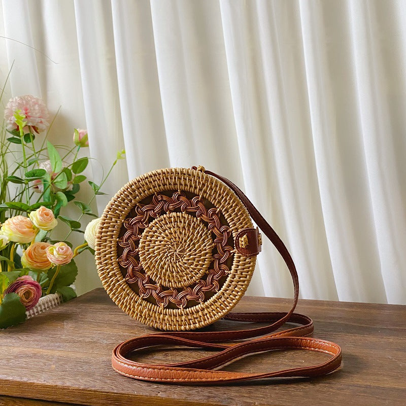 Women's Vietnam Rattan Woven Round Storage Straw Seaside Women's Shoulder Bag