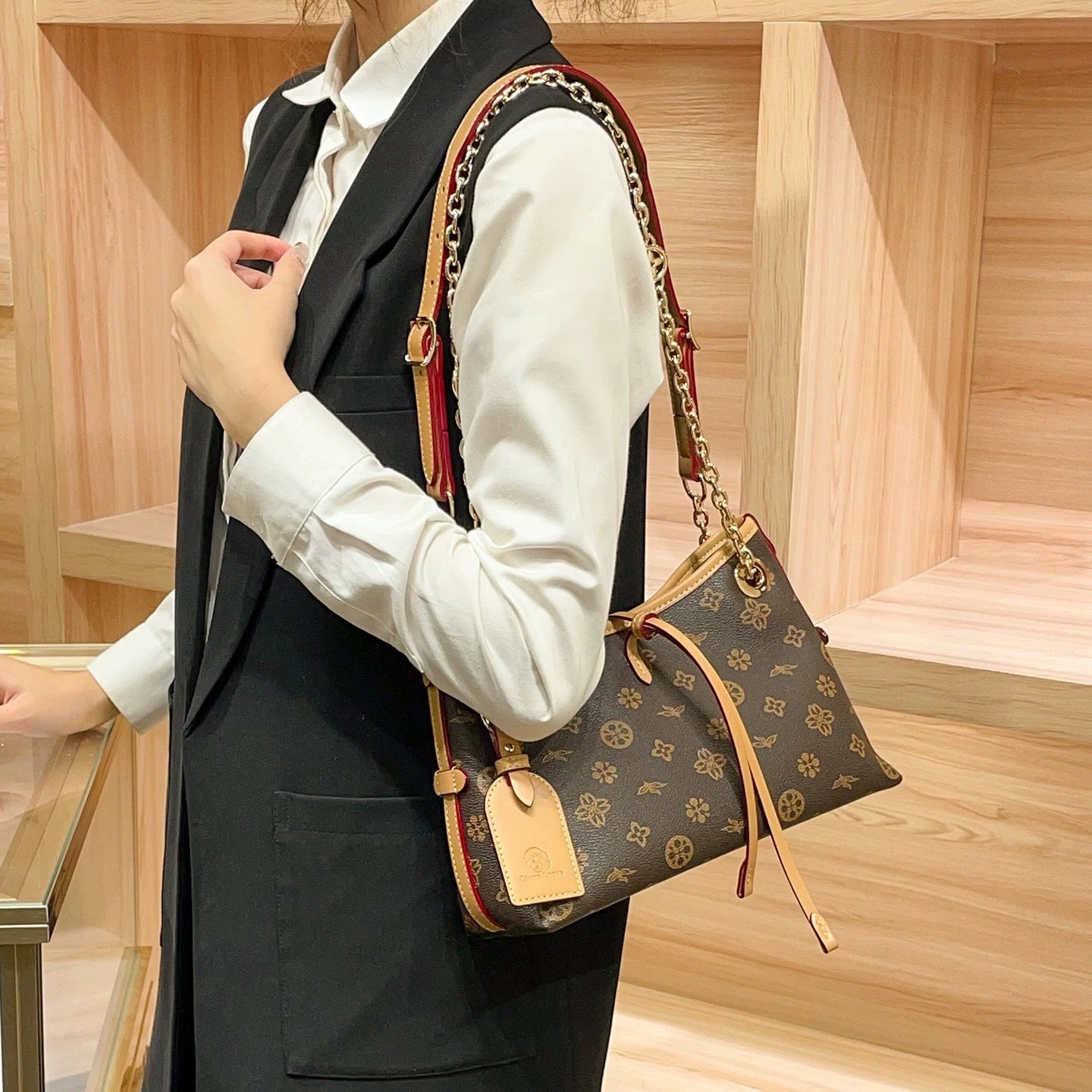 Real With Label Chip V Genuine Leather Bags