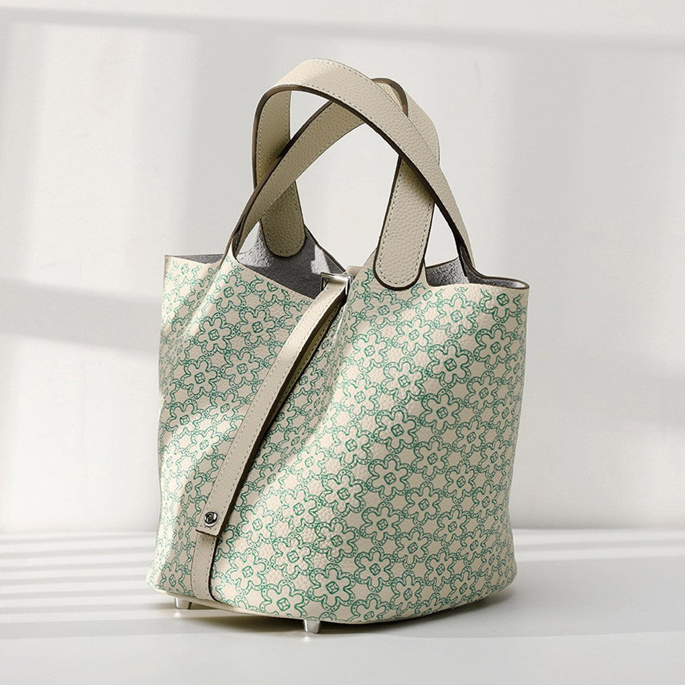 Women's Cowhide Painted Vegetable Basket Portable Adjustable Strap Bags