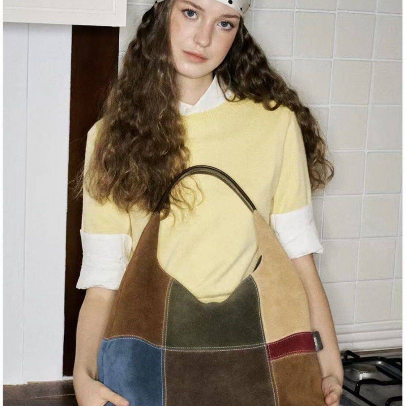 Women's Fashion Warm Brown Color Matching Winter Underarm Bag