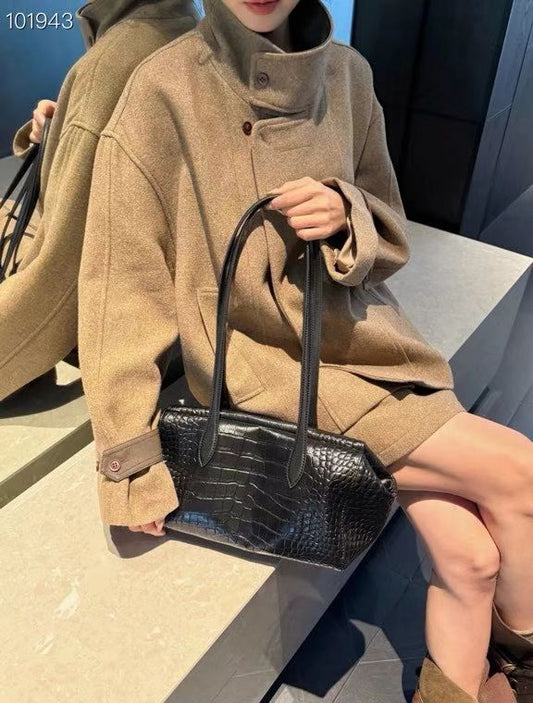 Women's Crocodile Pattern Cowhide Classic Fashionable One Simple Practical Soft Bags
