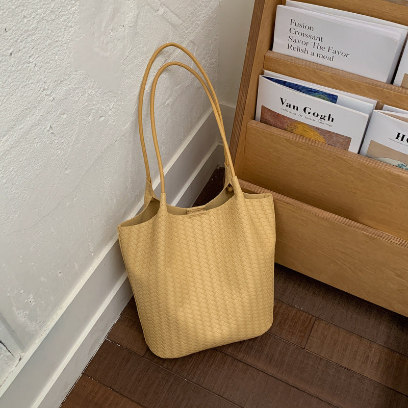 Women's Retro Mori Style Woven Fashion High Sense Large Tote Bag