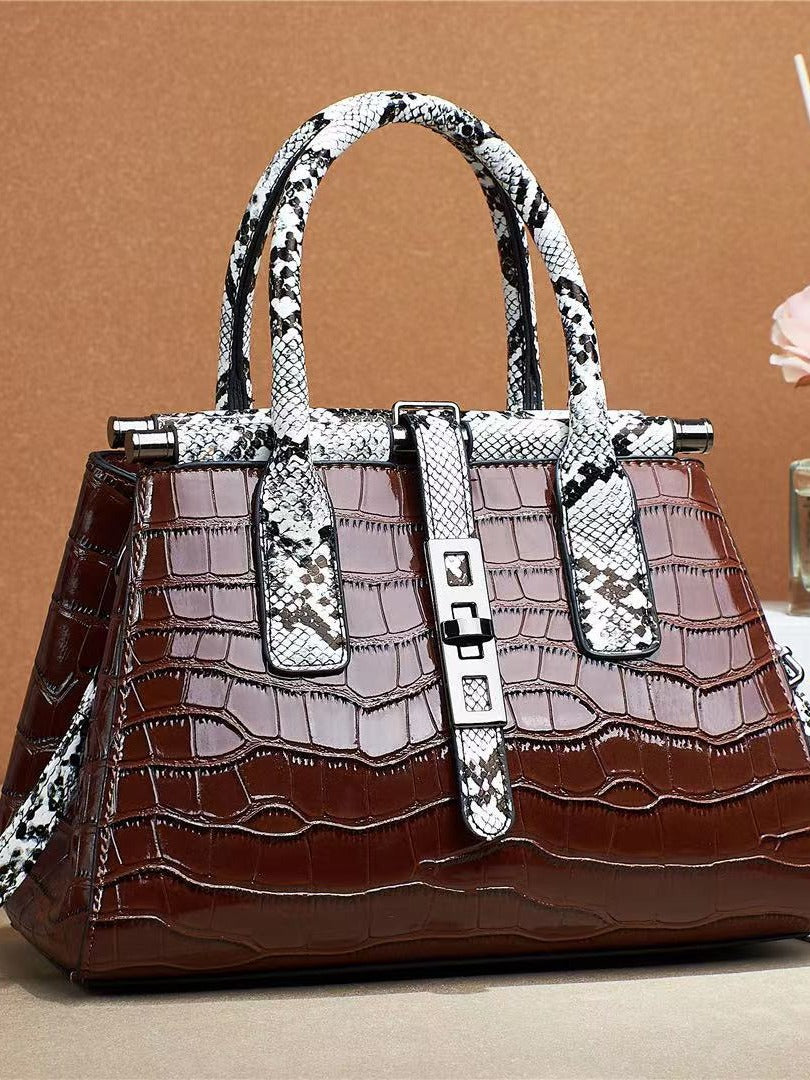 Women's Large Capacity Color Matching Western Style Textured Crocodile Pattern Simple Bags