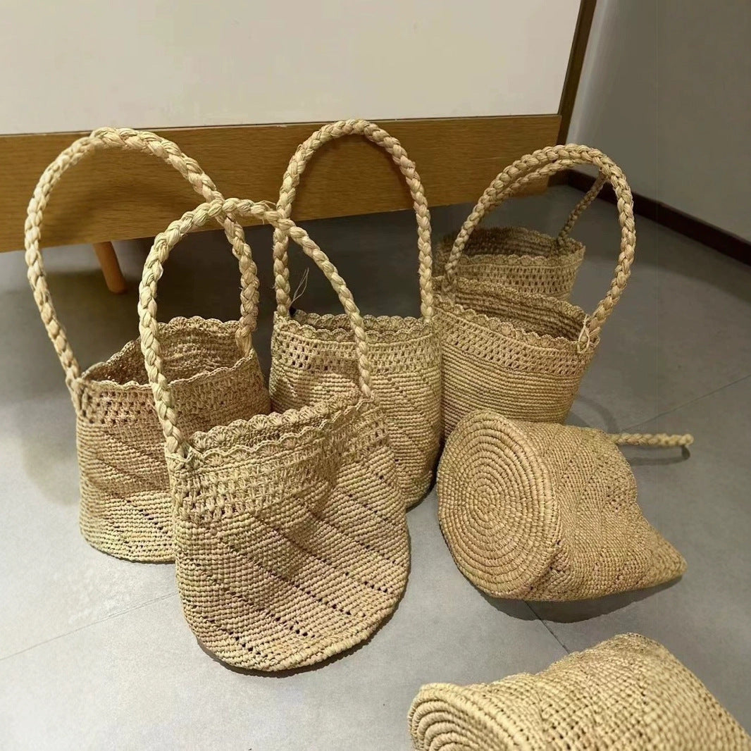 French Raffia Handmade Woven Vacation Portable Women's Handbag