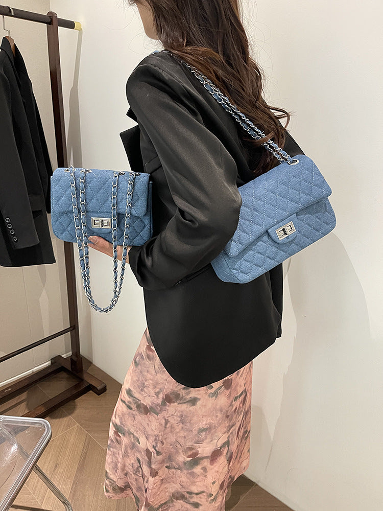 Women's Fashion Diamond Style Chain Denim Batch Bags