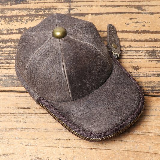 Men's Genuine Leather Cap Cowhide Zipper Crazy Horse Large Bags