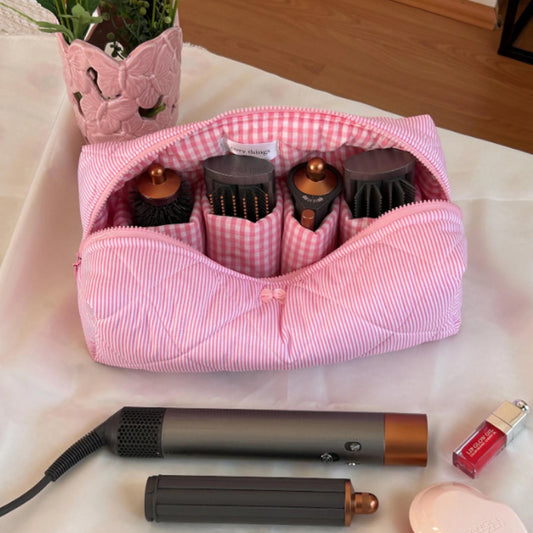Simple Striped Make-up Large Capacity Hair Dryer Storage Portable Beauty Makeup Bag