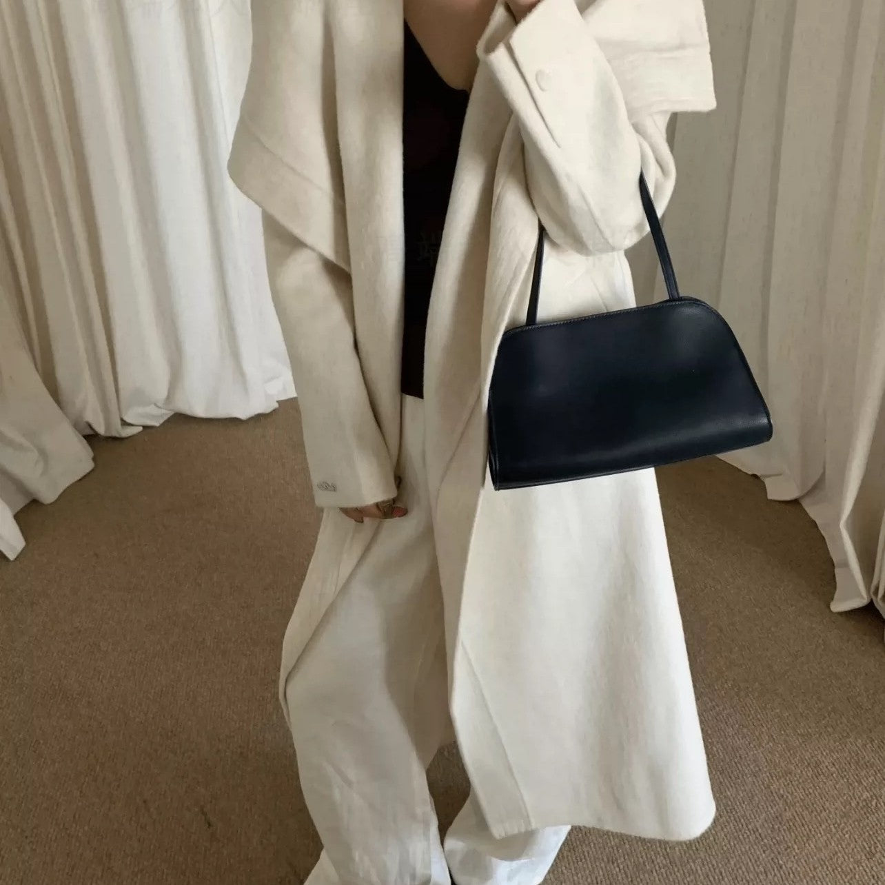 Saddle Genuine Leather Simple Style Sense Niche Underarm Bag