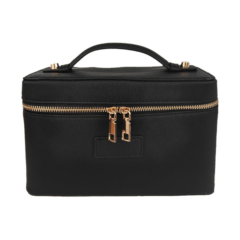 Cross Pattern Leather Golden Hardware Portable Beauty Storage Skin Makeup Bag