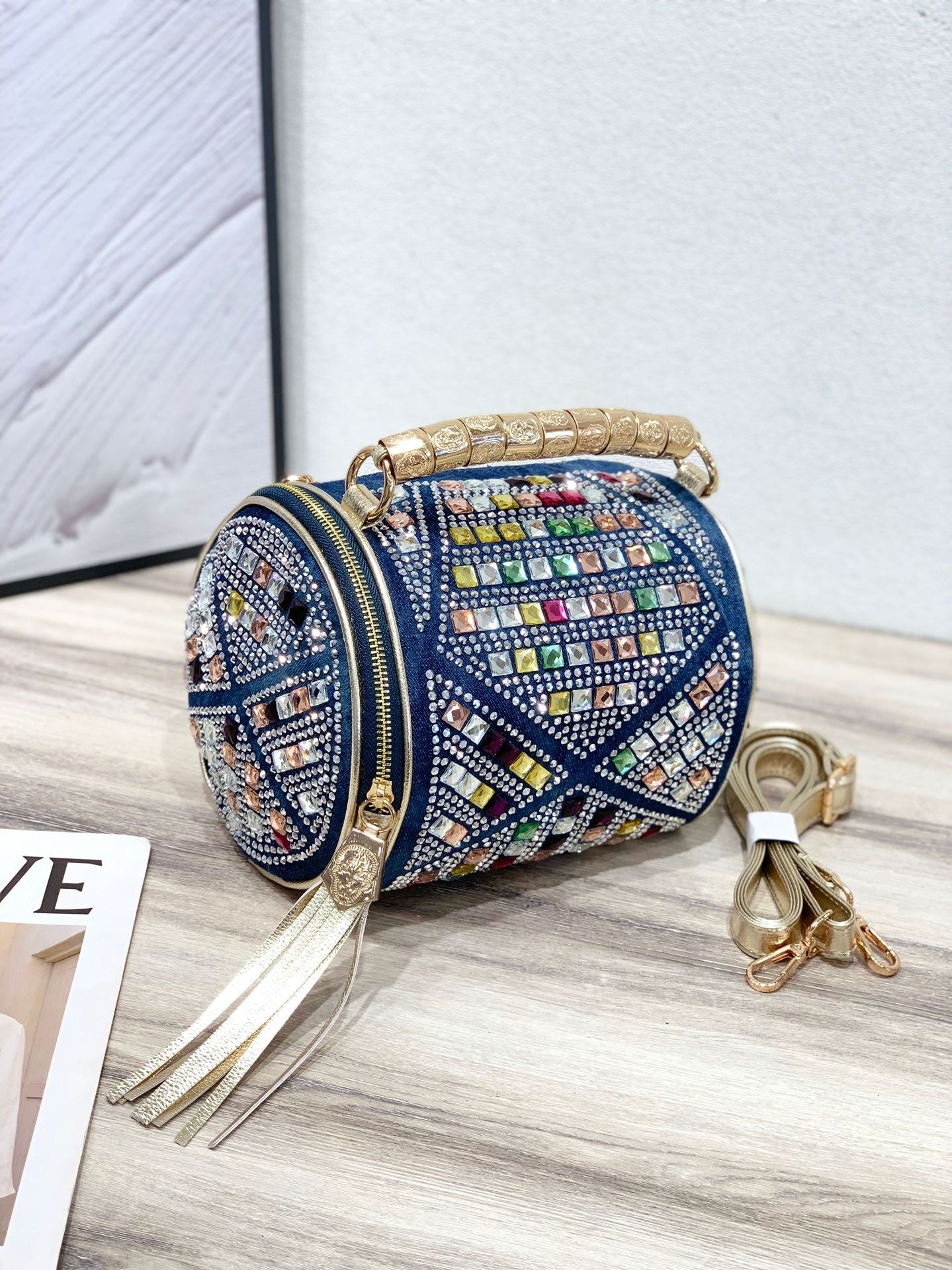Women's Korean Style Mini Stylish Colored Diamond Rhinestone Exquisite High Sense Bags