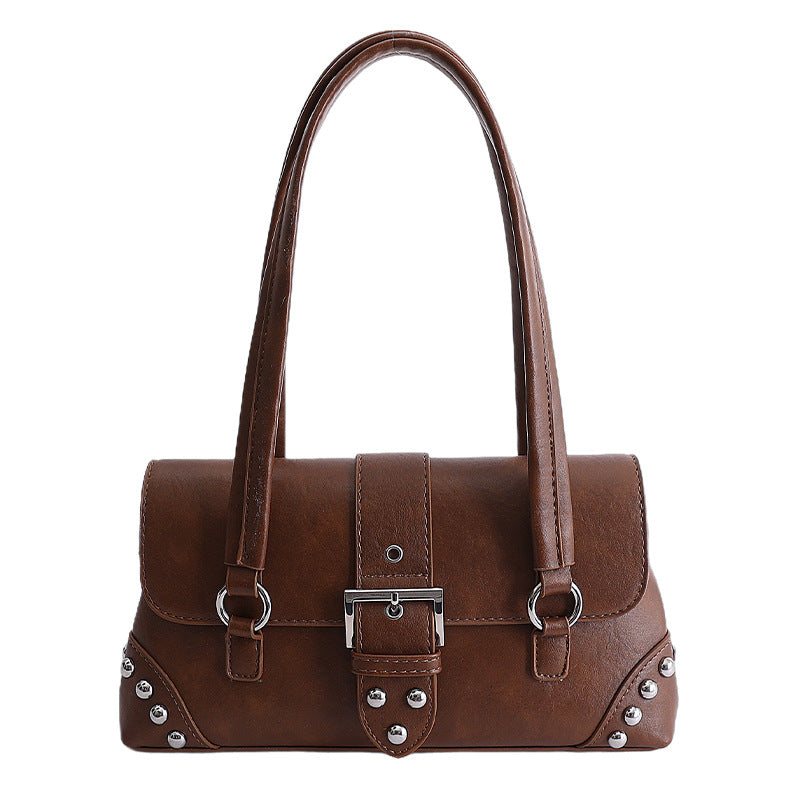 Niche Motorcycle Rivet Baguette Female Spring Fashion Large Capacity Daily Bags