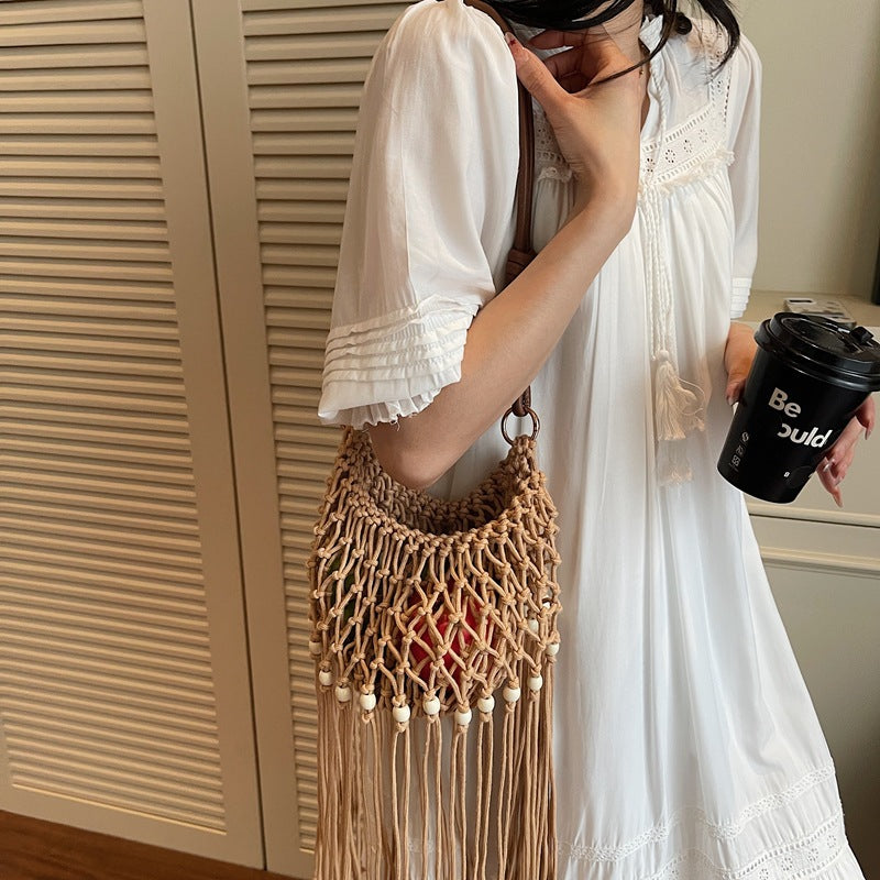 Fashion Cotton Handmade Tassel Woven Fresh Phone Bags