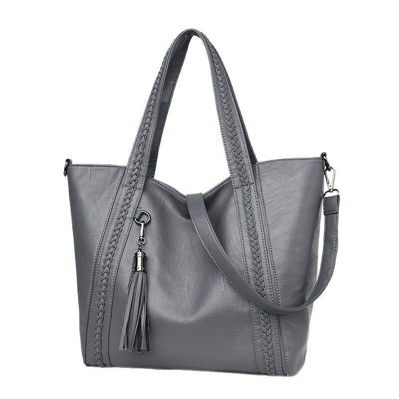 Women's Weave Large Capacity Tassel Soft Leather Commuter Tote Bag