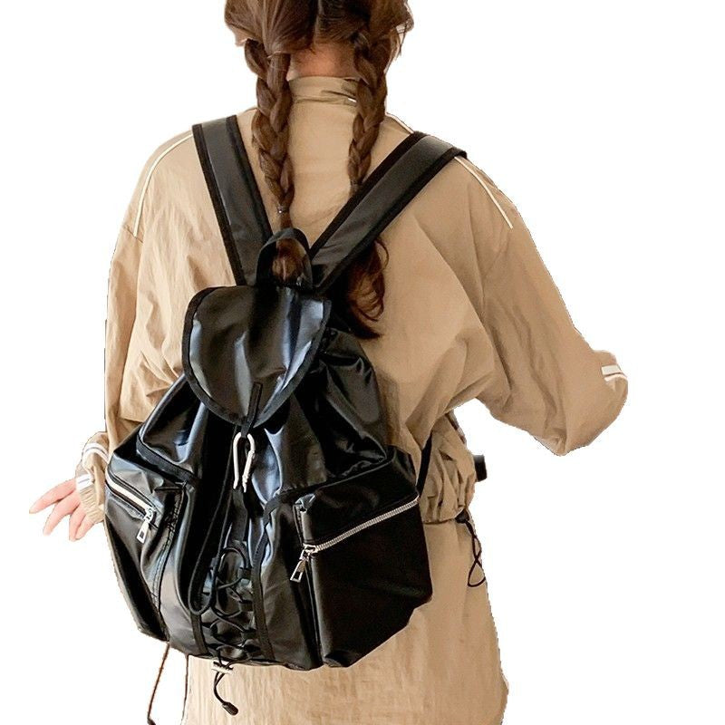 Korean Style Niche Sier Trendy Drawstring Zipper Good-looking Backpacks