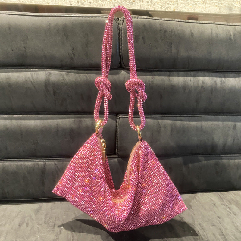 Women's Rhinestone Underarm Diamond Full Pink Clutch Handbags
