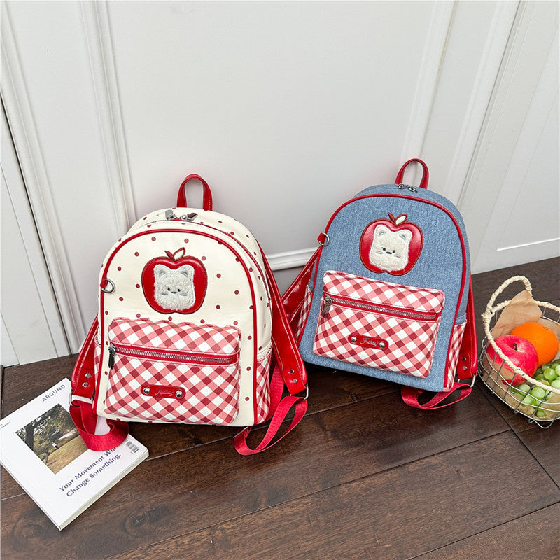 Women's Korean College Style Plaid Printed Polka Women's Backpack