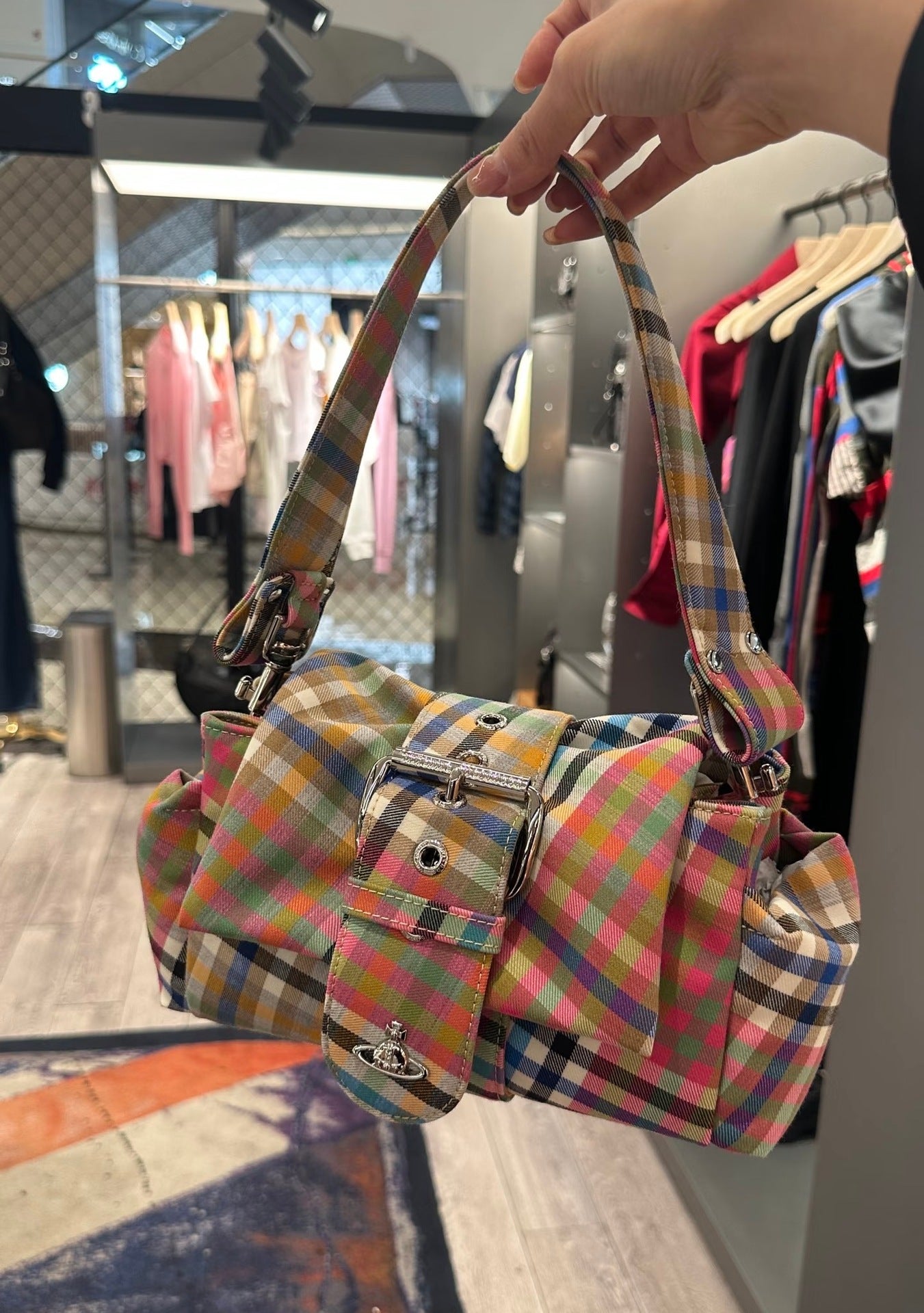 Women's Saturn Bow High-grade Rainbow Plaid Retro Women's Shoulder Bag
