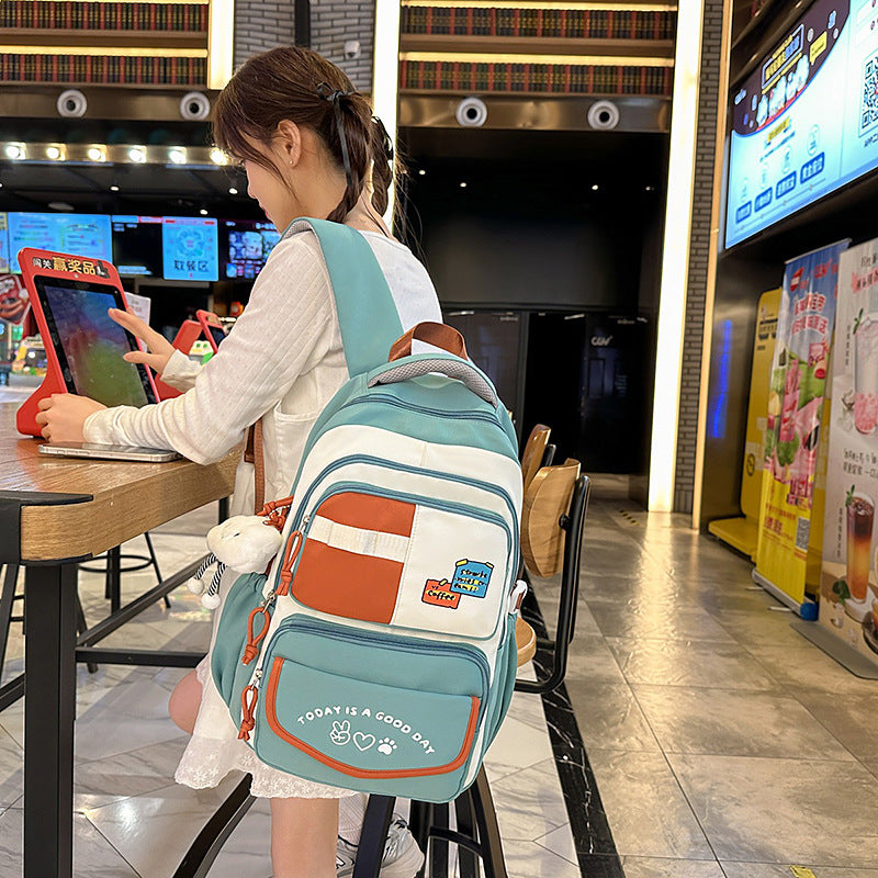 Style Contrast Color Early High Large Capacity Leisure Backpack