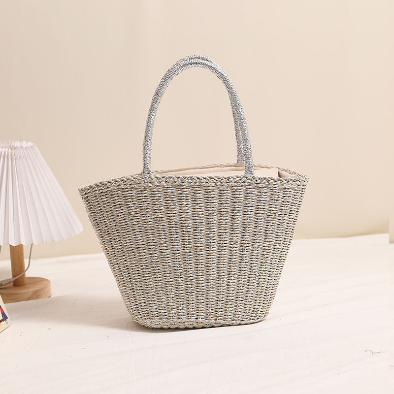 Fashion Gold Sier Color Straw Solid Woven Women's Shoulder Bag
