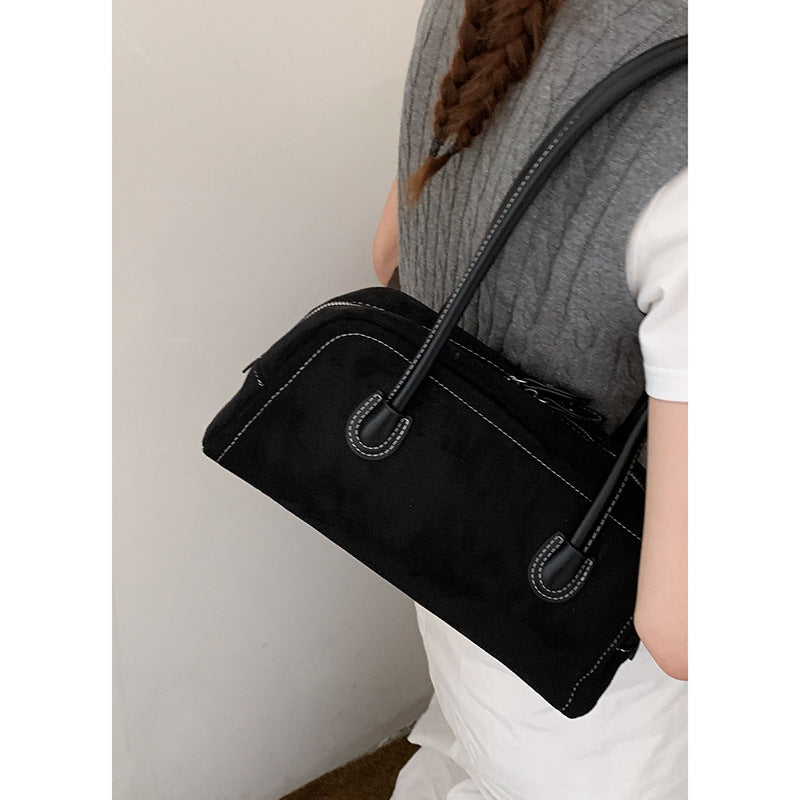 Women's Retro High-grade Simple Portable Suede Bowling Underarm Bag