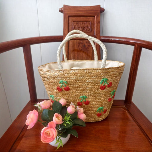 Women's Lemon Pattern Woven Large Capacity Seaside Handbags