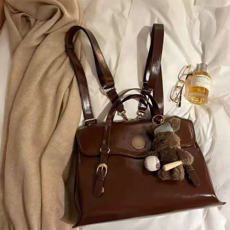 Simple Retro Portable Oil Wax Leather Versatile High Sense Handbags