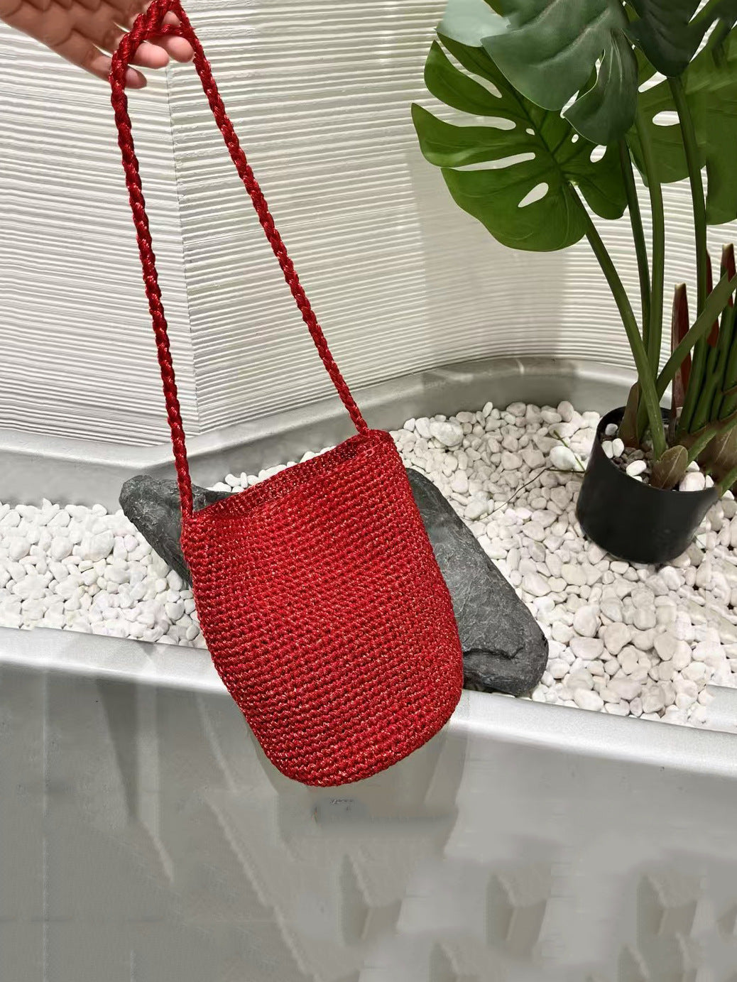 Women's Gold Thread Hand-woven Design Underarm Beach Bucket Bag