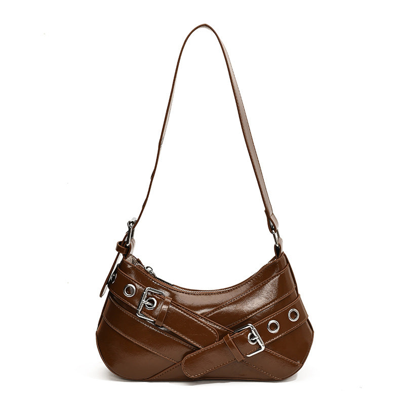 Retro Fashion Korean Style Niche Design Motorcycle Versatile High Underarm Bag
