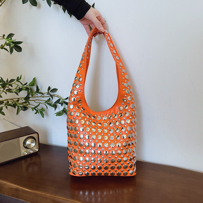 Beautiful Women's Underarm Punk Rivet Inlaid Tote Bag