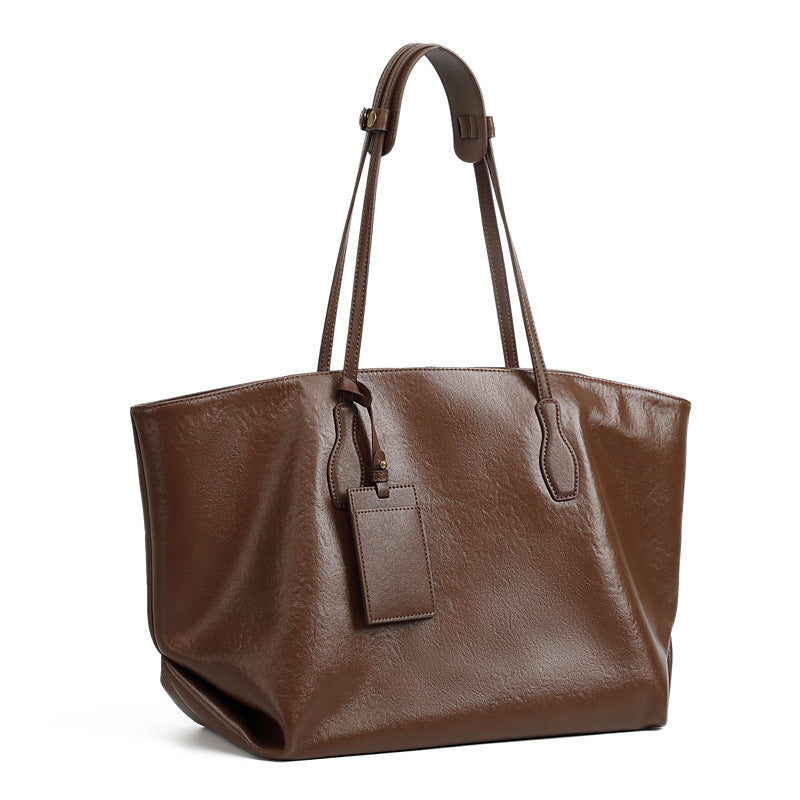 Women's Tanned Leather Niche Large Capacity Totes Shoulder Bags