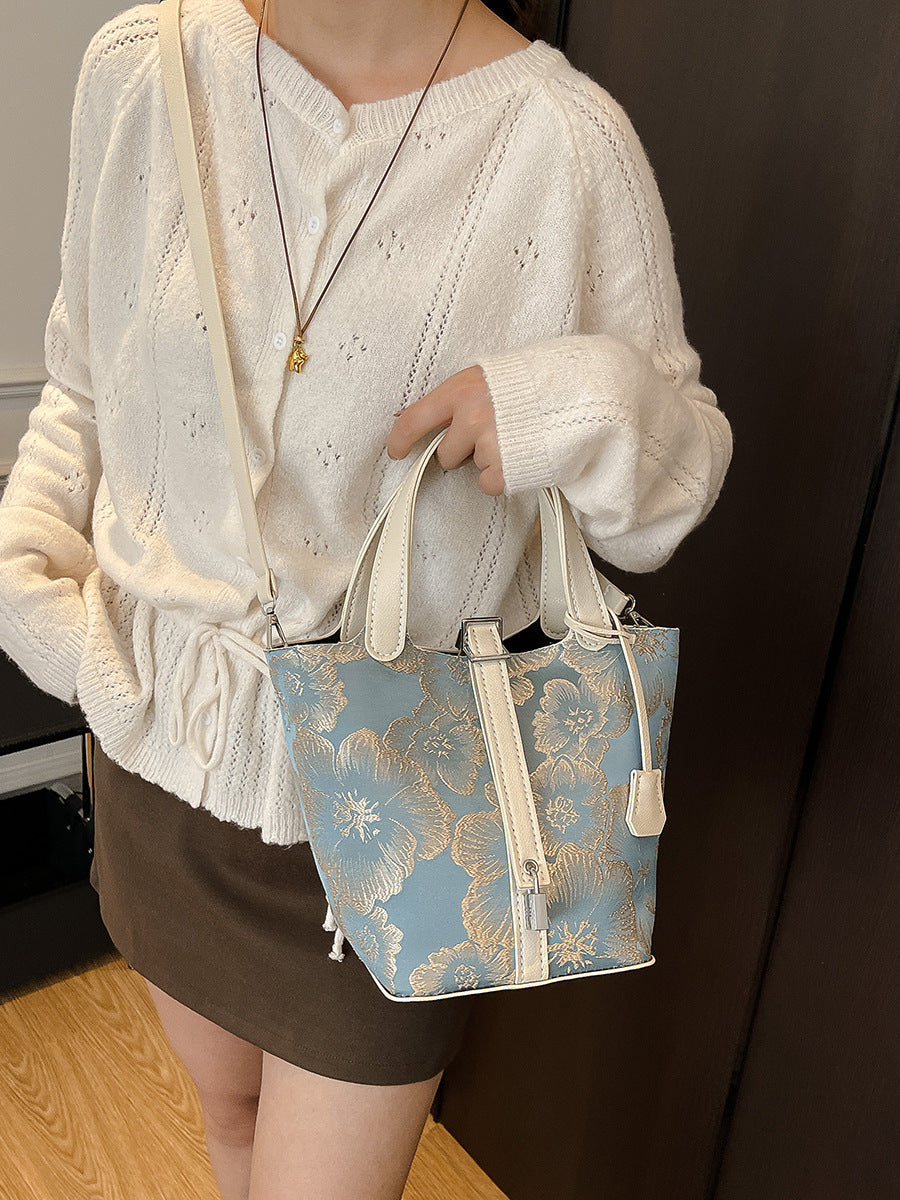 Women's Basket Portable Handmade Wax Line Sewing Material Make Large Capacity Bucket Bag