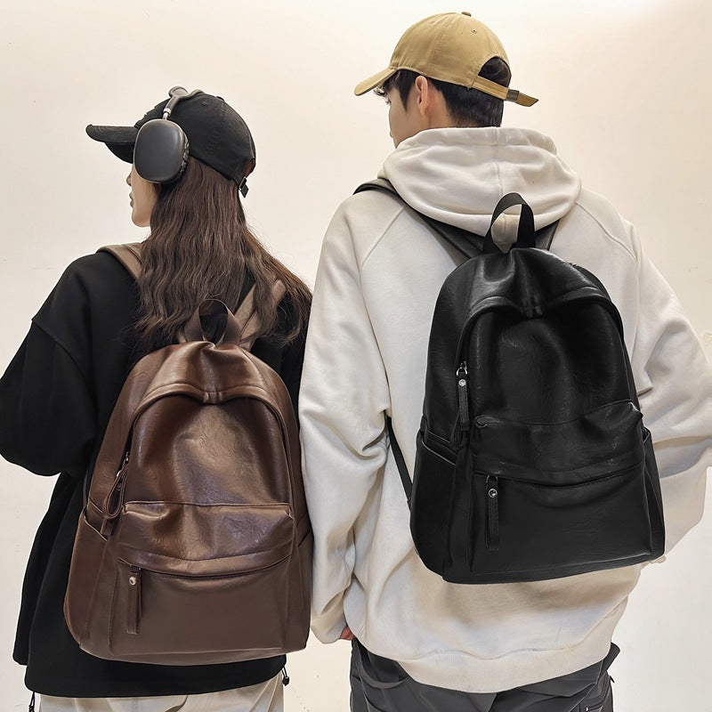 Men's & Women's British Leather Large Capacity College Trend Leisure Backpack
