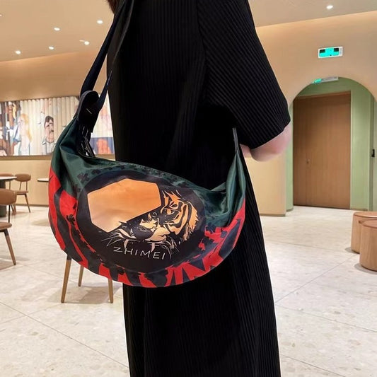 Women's & Men's Printed Selenodont Tiger Tide Genuine Leather Women's Messenger Bag