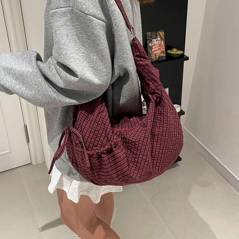 Women's Large Capacity Underarm Plaid Canvas Dumpling Bags