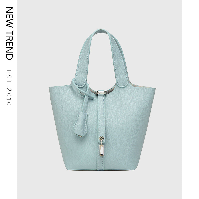 Simple High-grade Lychee Pattern Female Commute Bucket Bags