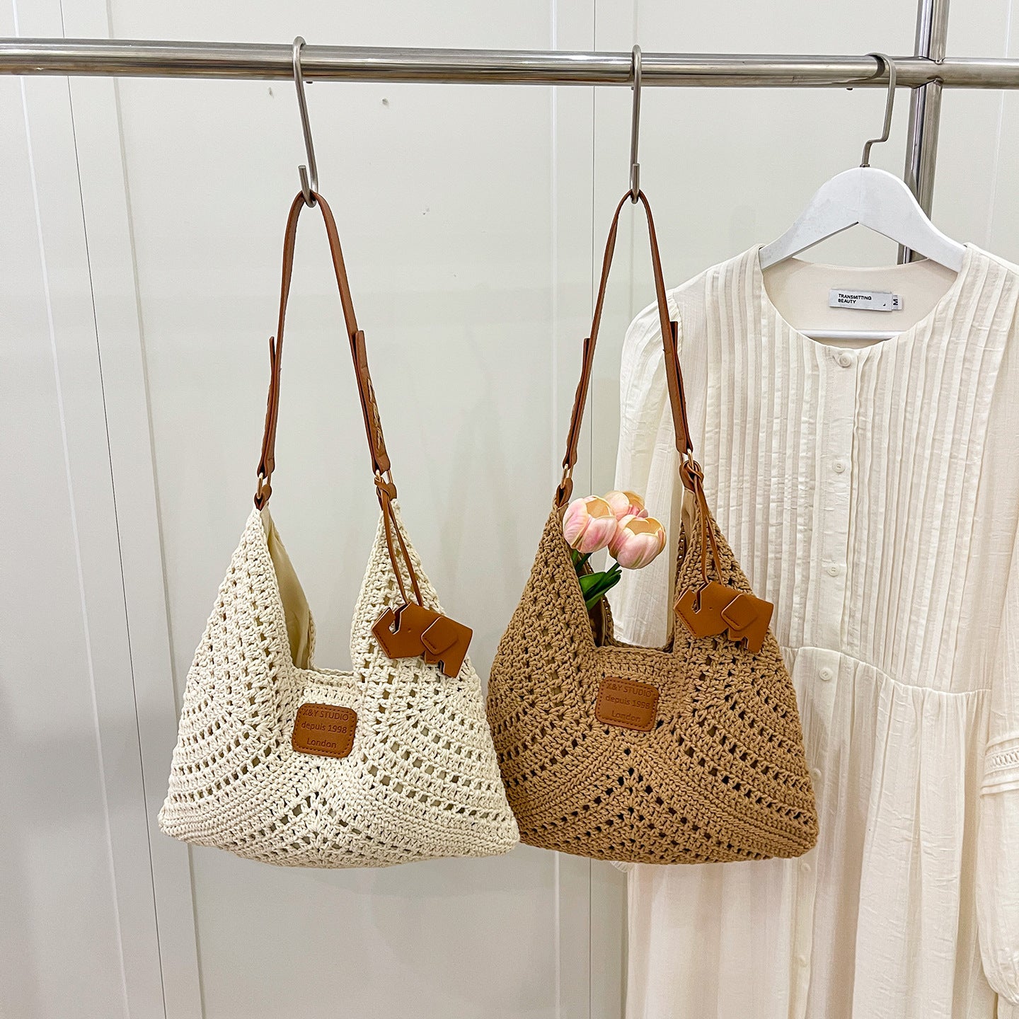 Spring Idle Style Woven Leisure Vacation Underarm Large Bags